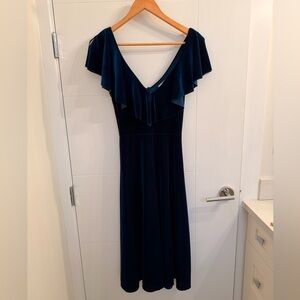 June & Hudson Deep Blue Velvet Midi Dress